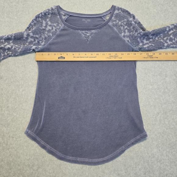 Mudd Lace Raglan Sleeve Top Womens M Purple Boho Acid Wash Burnout 90s Y2K - Picture 8 of 14